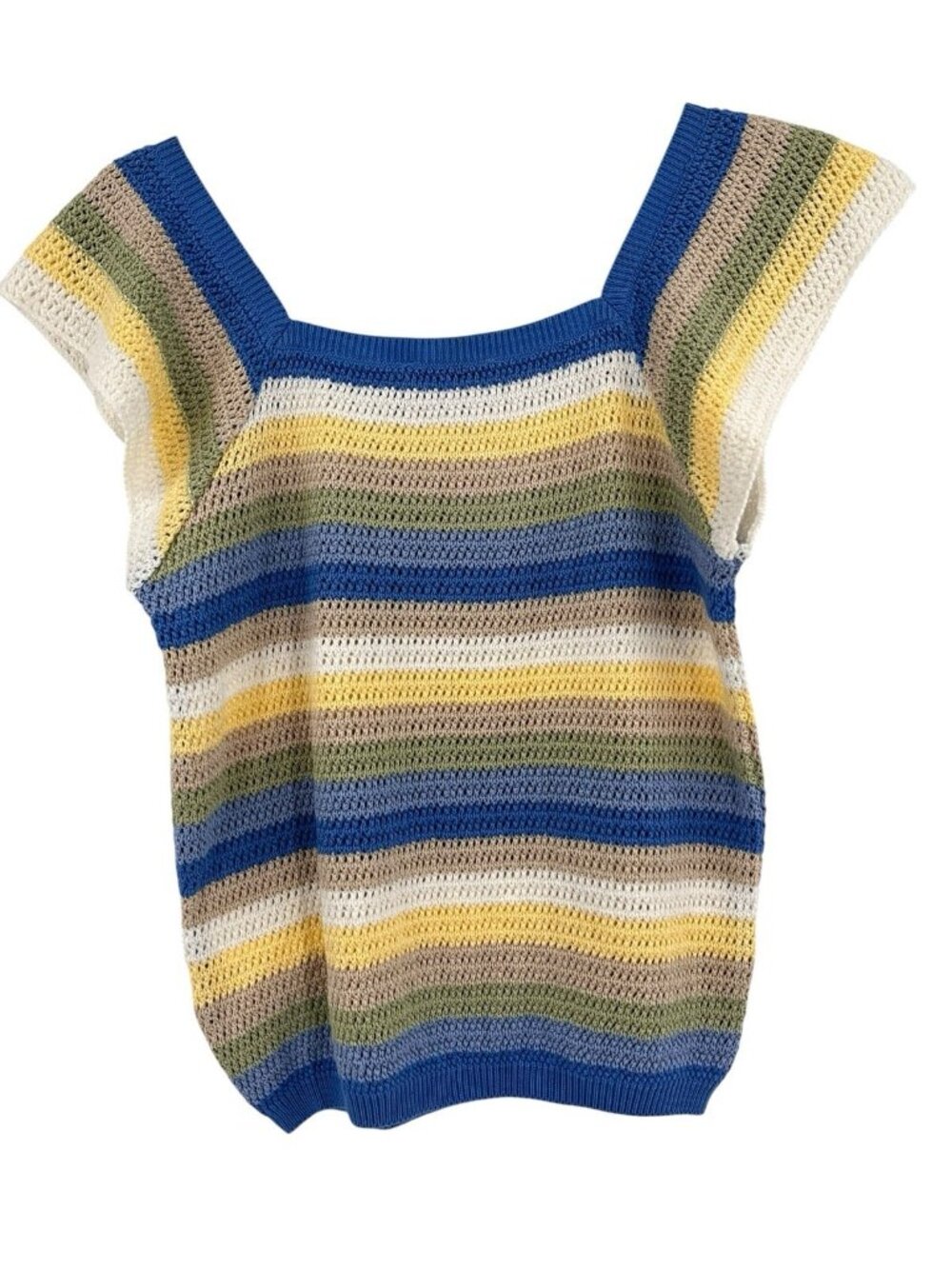ARTURO CALLE Women's Blue Yellow Stripe Square Neck Sleeveless Sweater NWT Large - Picture 5 of 5